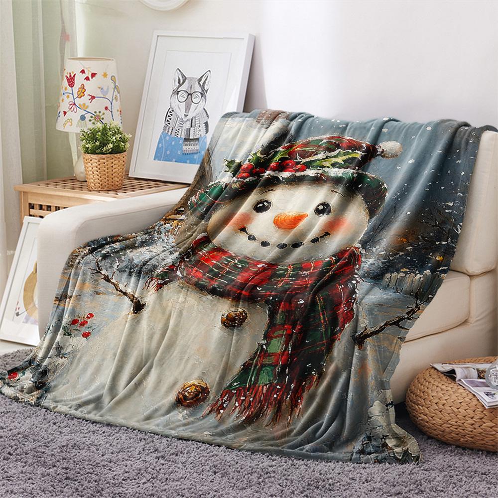 Snowman Print Flannel Blanket, High quality Comfortable for All Seasons, Home Decor, Warmth and Comfort, Perfect for Christmas Gifts
