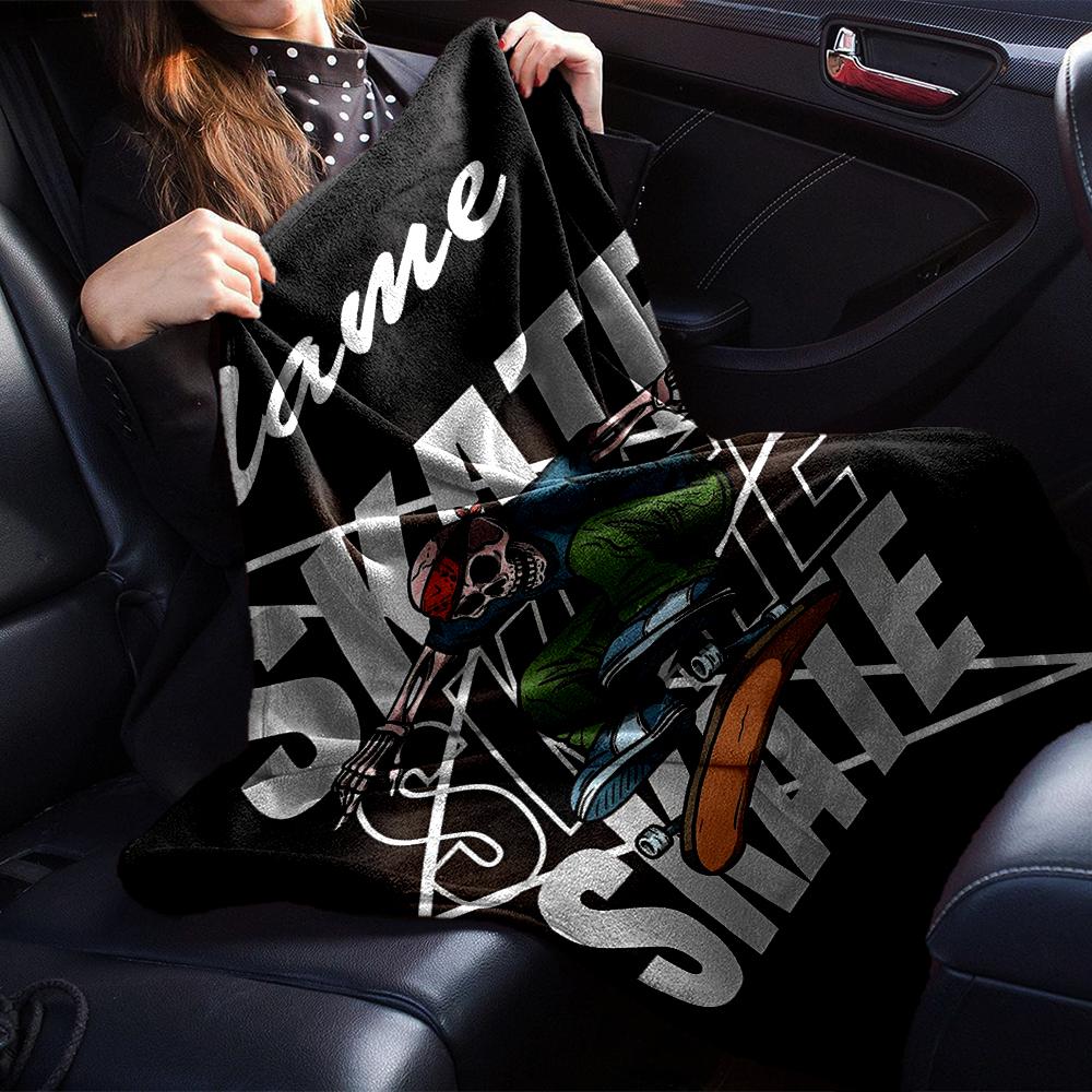 Custom Name skateboard Theme Printed Blanket - Perfect for Couch, Bed, Travel & Outdoor Use | Machine Washable, Cozy & Durable.