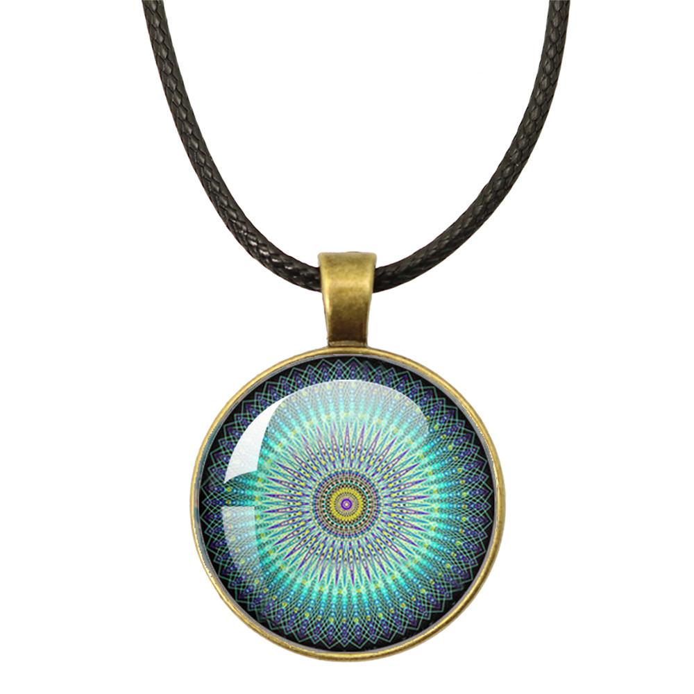 Klassische Lebensblume Seilkette Glasanhänger Halsketten Mandala Elegante und komplexe Muster Halsketten Damen Cabochon Schmuck