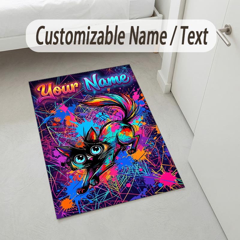 Coffee Theme Soft Crystal Velvet Rug Custom Name & Text Print Non Slip Floor Rug for Bedroom Living Room