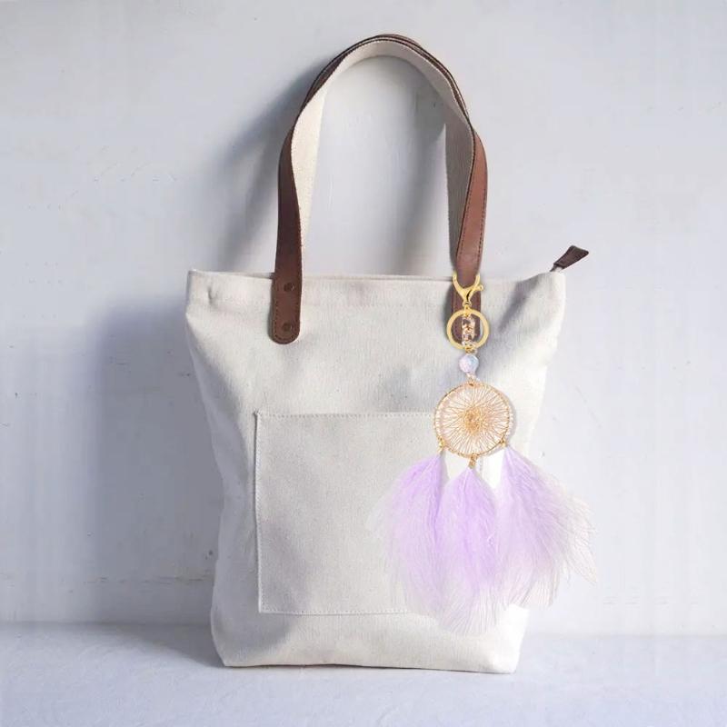 Feather Dream Catcher Charm Keychains Fashion Pendant Car Keyring Backpack Decoration Fashion Jewelry for Women Girls