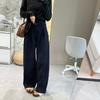 Soft Satin Denim: Women's Warm Wide-Leg Fleece Pants for Autumn/Winter - Stretchy, Thickened, Slimming, Straight Leg.