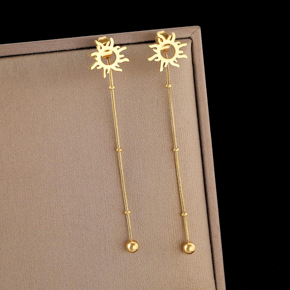 

Серьги из нержавеющей стали, классические солнечные тотемы, длинные змеиные бусины, серьги-гвоздики на цепочке для женщин, ювелирные изделия, модные популярные подарки для друзей