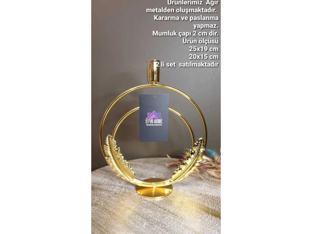 Yapraklı Alvina Gold Kaplama, Şamdan 2 adet