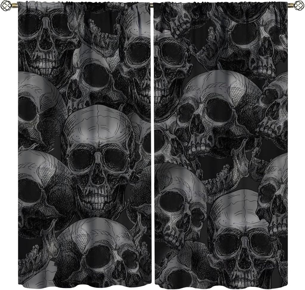 Vintage Skull Curtains Rose Flowers Wildflowers Halloween Theme Scary Curtain Bedroom Living Room Home With Rod Pocket Polyester Ideal For Sitting