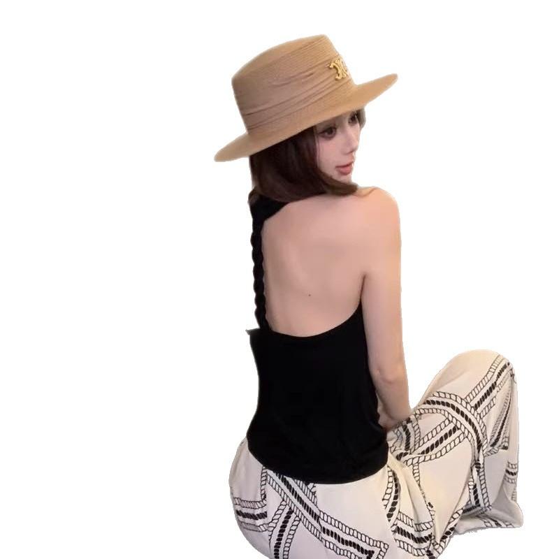 #Summer Korean Version Swinging Collar Neck Sling Vest Women's Sleeveless Slim Slim Backless Integrated with Chest Pad