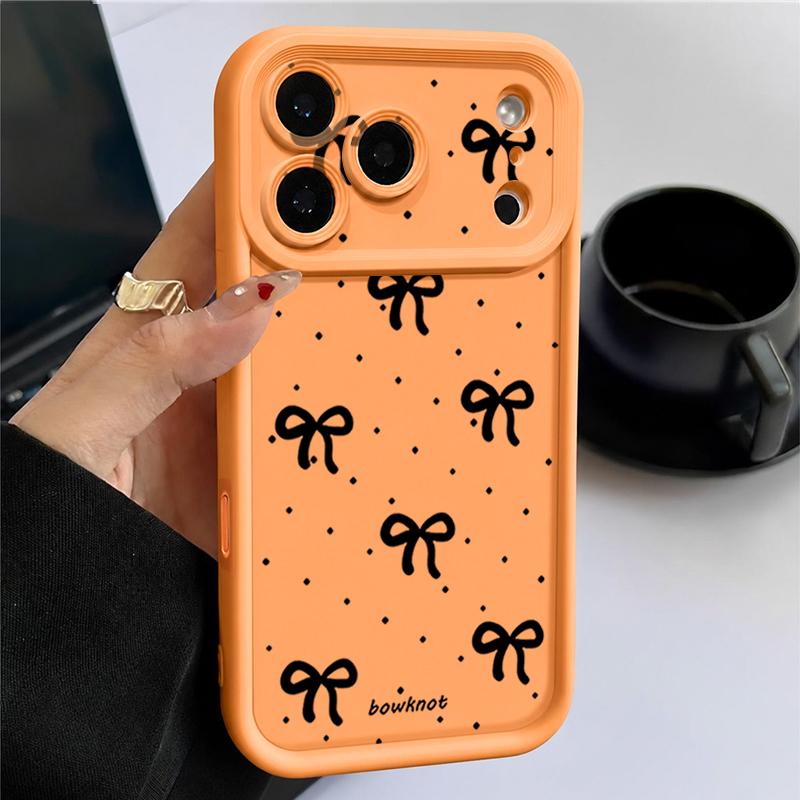 Black Bowknot Print TPU Soft Case For iPhone 16 Pro Max 15 Pro 14 13 12 11 17 Pro Max Lens Protection Shockproof Matte Phone Cover
