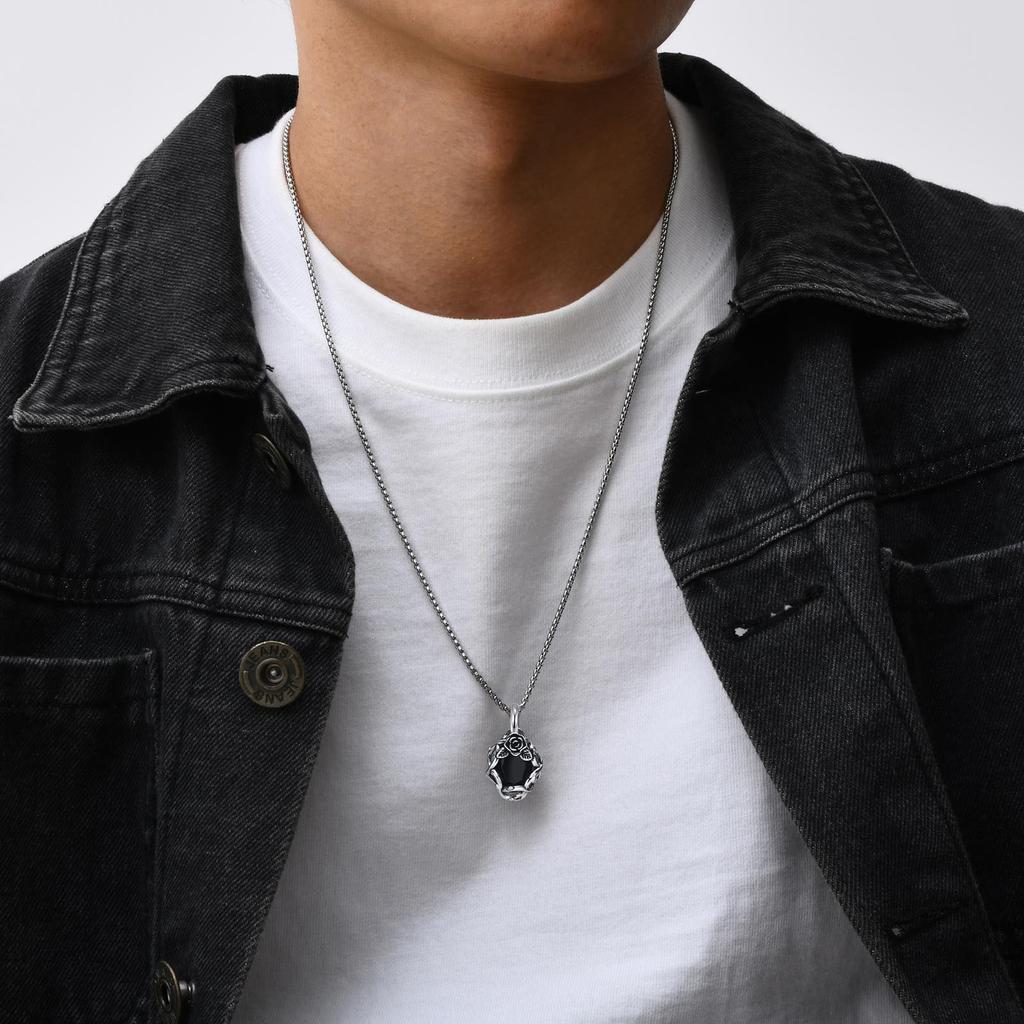 Gothic Black Stone Necklaces for Men Women,Thorn Rose Metal Pendant Collar,Rock Punk Fashion Jewelry Gift