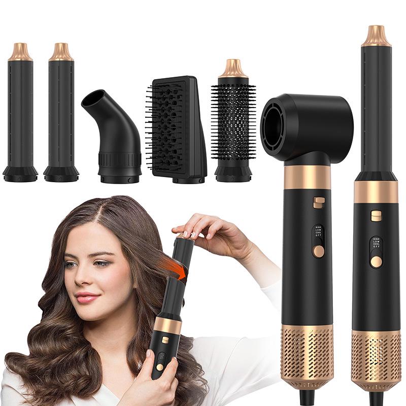 

Multifunctional 2-in-1 Hair Dryer & Styler: Hot Air Brush, Curling Iron, Straightener with Replaceable Heads 5-in-1 EU Plug 220V (Not for domestic use) золотий/чорний