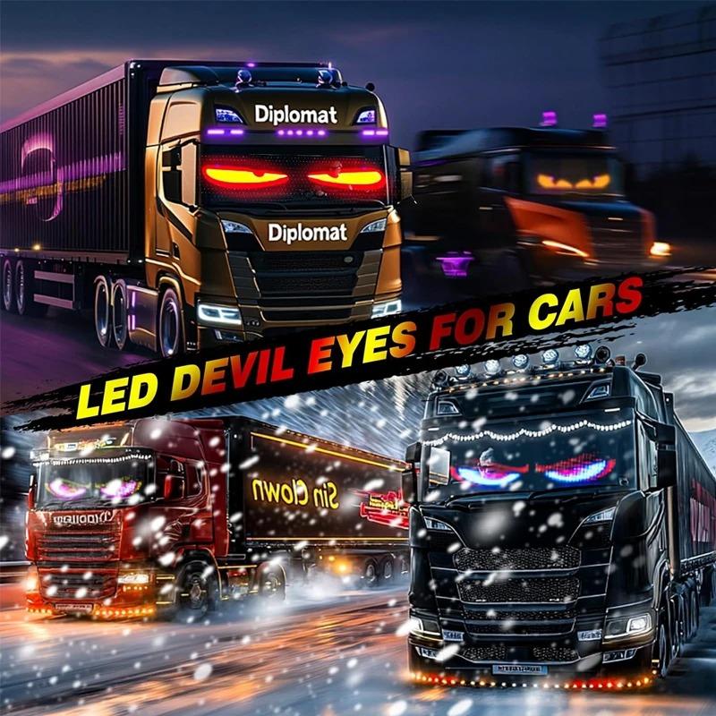 Dynamisches Big Devil Eyes Licht für Autos Buntes Auge LKW Windschutzscheibe Programmierbares LED-Display Flexible Weiche Leinwand Bluetooth