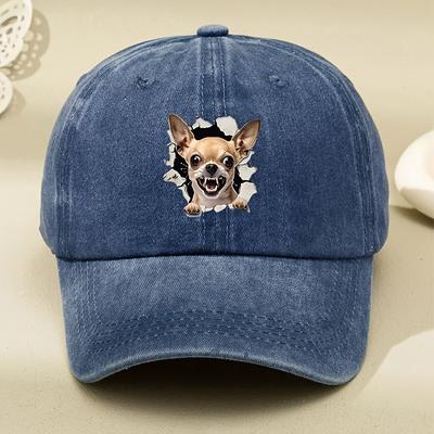 Chihuahua Dog Print Distressed Baseball Cap Vintage Washed Dad Hat Casual Adjustable Sun Hat