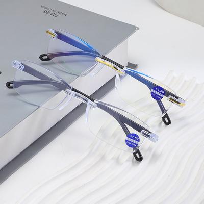 Gafas de Lectura Minimalistas Sin Montura 2025 Estampado en Caliente Borde Cortado Alta Definición Anti Luz Azul Con Pantalla de Presbicia