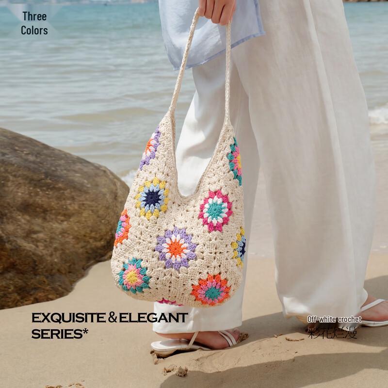 Cotton Crochet Floral Tote Bag One Size