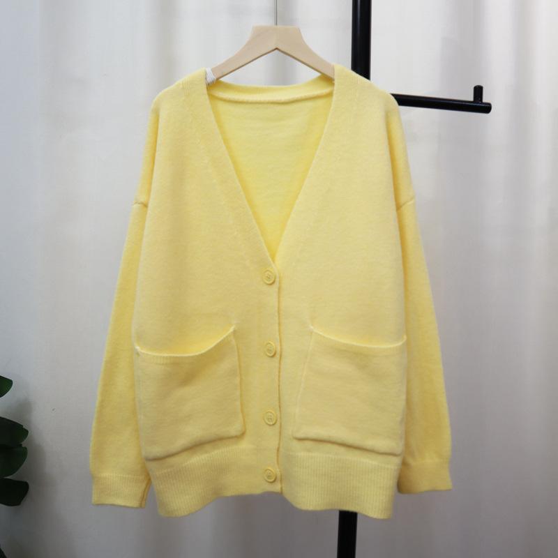 Gray knitted cardigan autumn and winter new loose and thin lazy style soft waxy temperament sweater jacket women