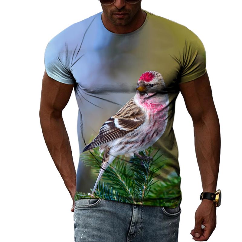 Camiseta con estampado de pájaros divertidos y personalidad de verano para hombre, camisetas casuales con cuello redondo y estampado 3D, estilo callejero de hip hop