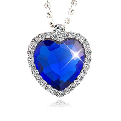 European American Ocean Series Blue Titanic Heart Necklace Fashion Jewelry Accessories for Women