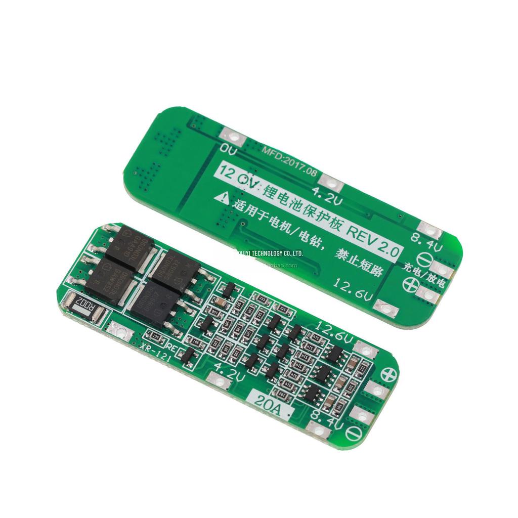 18650 Lithium Battery Charging Protection Board for Electric Drill with 20A Current, 3 Strings at 11.1V, 12V, 12.6V.