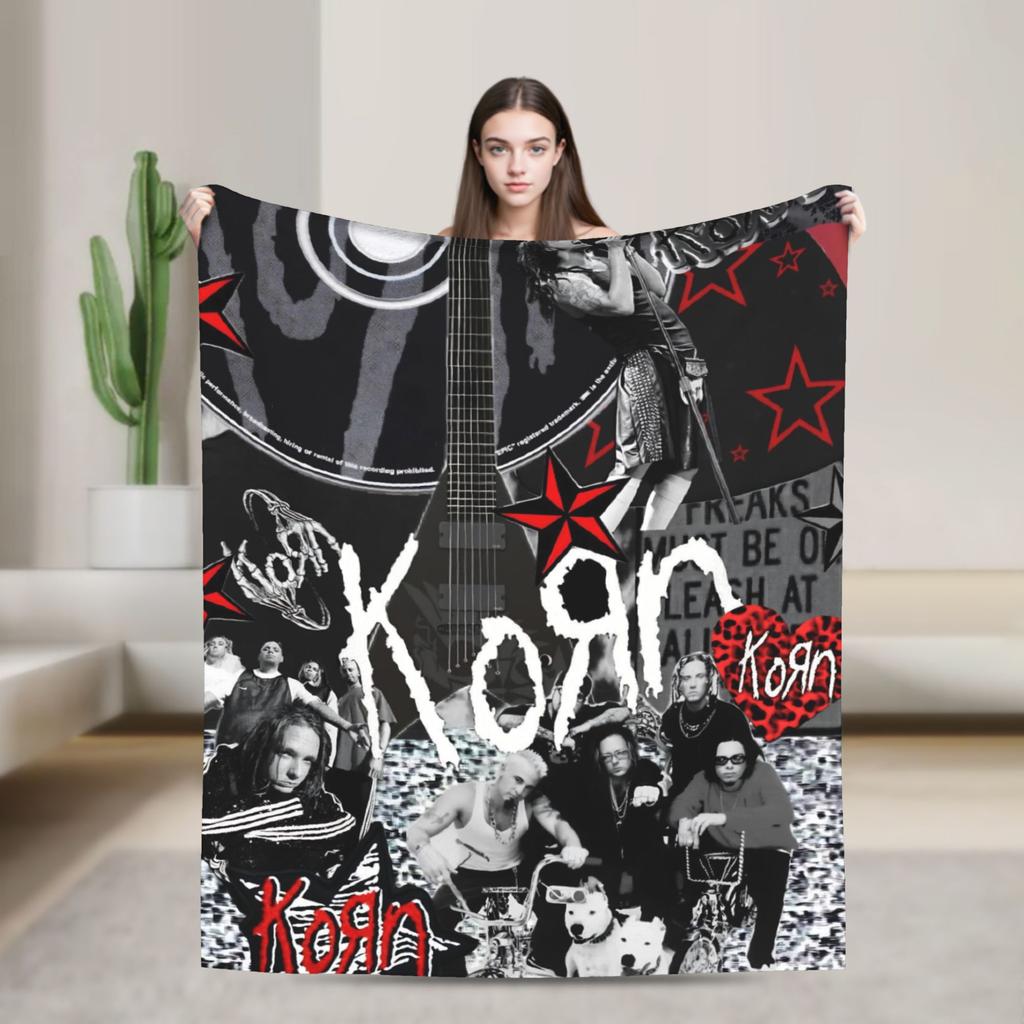 Korns Rock Band Music Flannel Throw Blanket Heavy Metal for Bedding Throws Knitted Blanket Outdoor Warm Multifunction