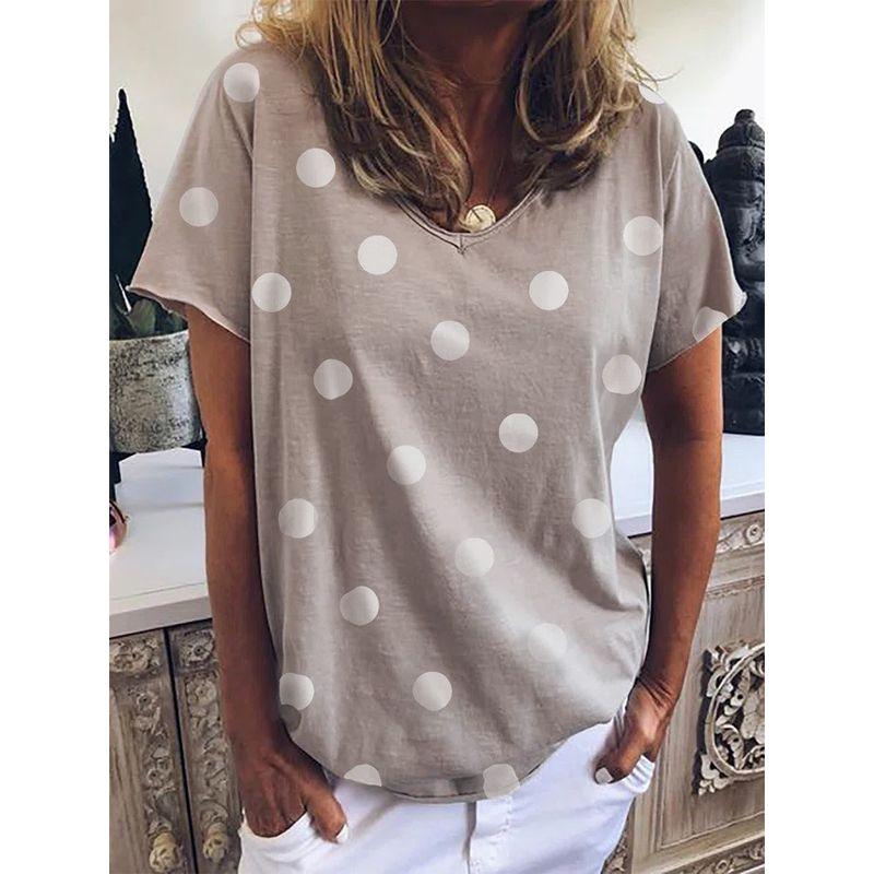 and America Cross Border Export Fashion Summer Women's Casual Short Sleeve T-Shirt Loose Polka Dot Plus Size Plus Size Ladies Half Sleeve Top T-shirt