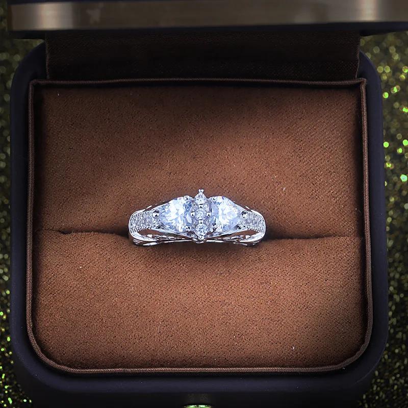 Copper New Crystal Geometric Cubic Zirconia Rings for Women Elegant Engagement Wedding Bands Accessory Eternity Jewelry