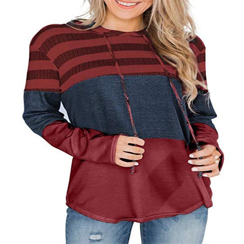Loose Fit Color Block Long Sleeve Pullover Hoodie For Women