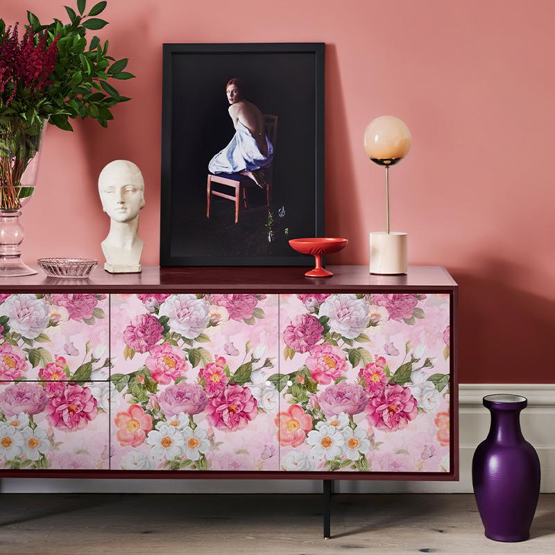 Rosenrote Blüte Selbstklebende Tapete Morden Floral Abziehen und Aufkleben Tapete Für Mädchenzimmer Kinderzimmer Wasserdichter Schrankaufkleber