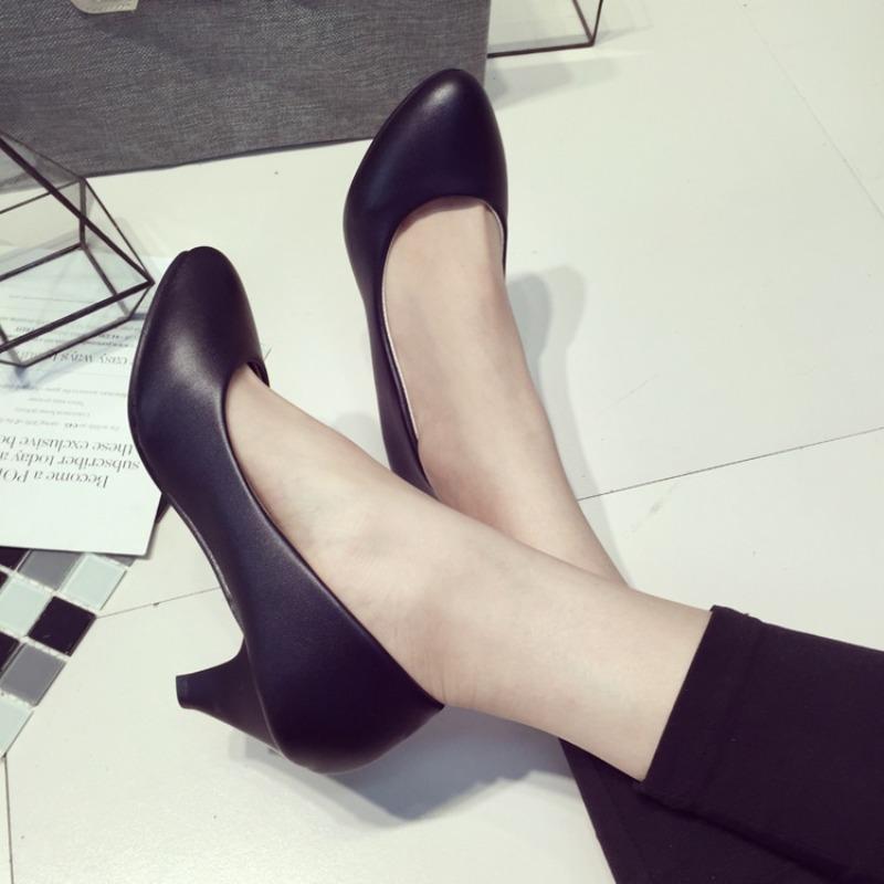 5cm middle heel, four-season light-mouth single shoes, women's office middle heel, solid color work sweet shoes