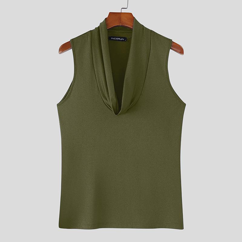 INCERUN Men Summer Low-Cut Swing Collar Sleeveless Thin Casual Tank Tops