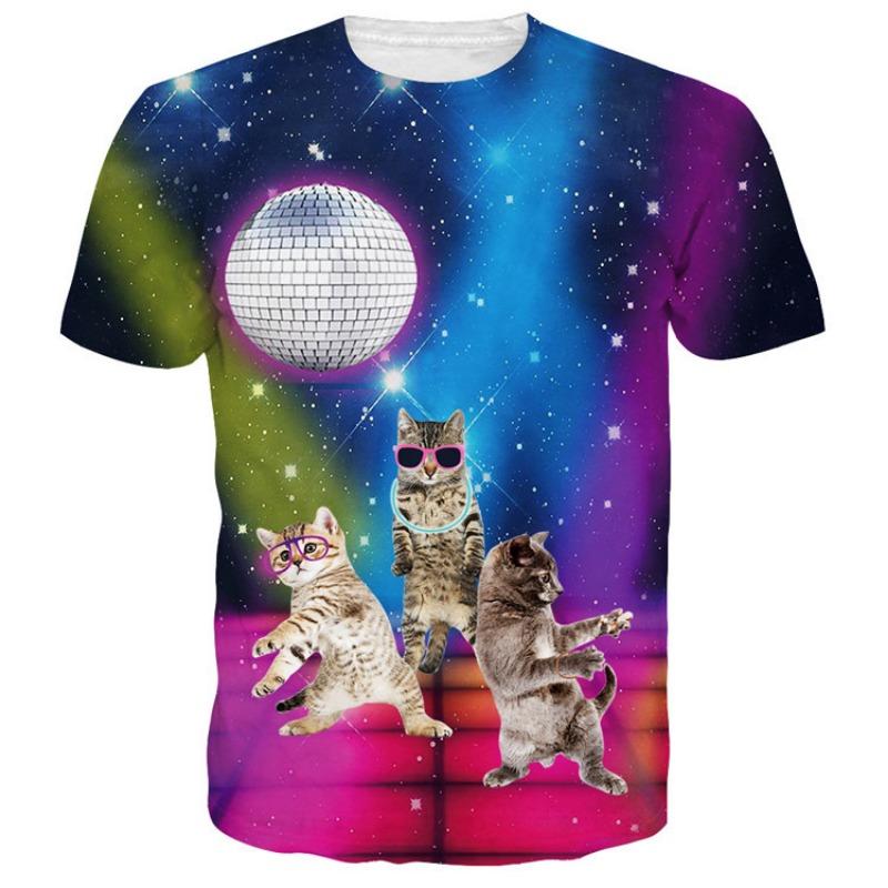 Sommer 3D Digital bedrucktes Katze Haustier Kurzarm Lockeres Lässiges Herren T-Shirt