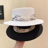 Retro Ribbon Flat Top Hat Ladies Summer Seaside Vacation Sun Protection Sun Hat Fashion Versatile Black Top Hat