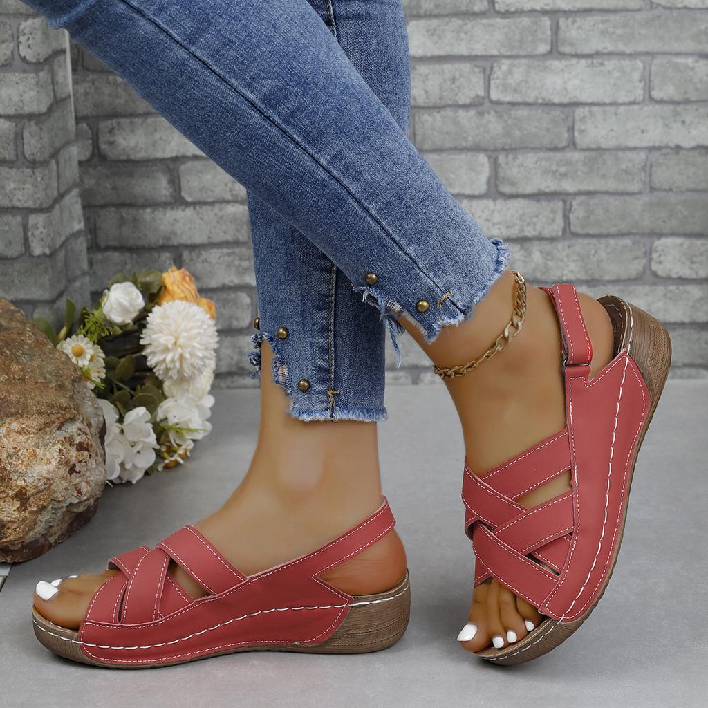 Plus Size New Summer Wedge Sandals Platform Buckle Fish Mouth Sandals Solid Color Wedge Sandals