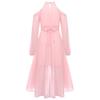 Children‘s High Waist Ruffled Dress Halter Off Shoulder Long Sleeve Irregular Hem Fake Diamond Embellished for Prom Wedding Party