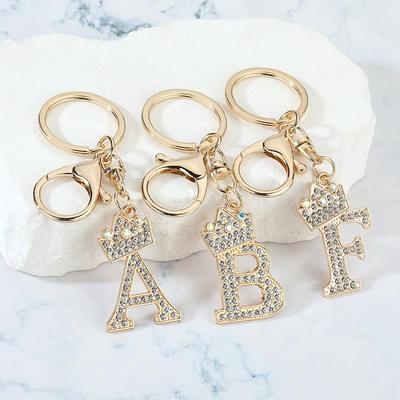 Unique Crown   A-Z Letters Pendant Keychains For Men Women 26 Alphabet Car Key Ring Name Jewelry Keyrings Gift