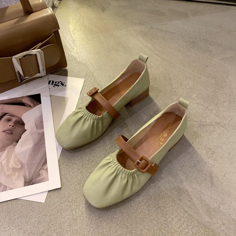 

[Zhike] Туфли-дудочки женские 2025 новая весна однотонные круглый носок туфли бабушки повседневные туфли-яичницы одинарные туфли 40 зелёный