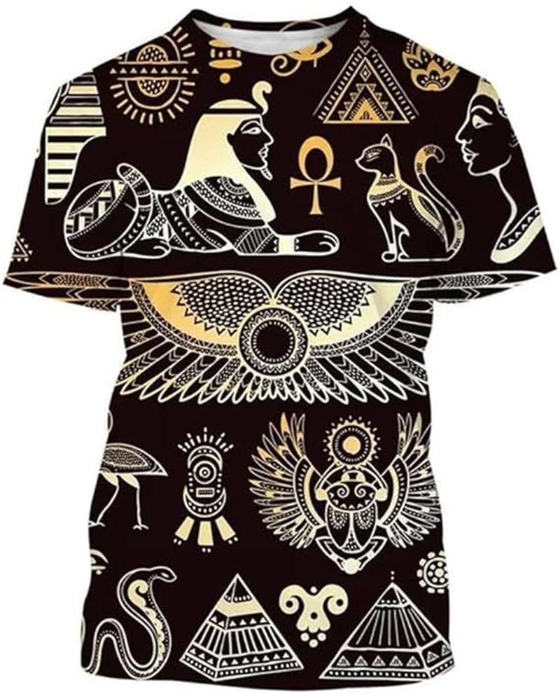 Vintage Altes Ägypten 3D Gedrucktes T-Shirt Herren Damen Sommer Lässig Kurzarm T-Shirts Mode Straße Rundhals Tee Tops