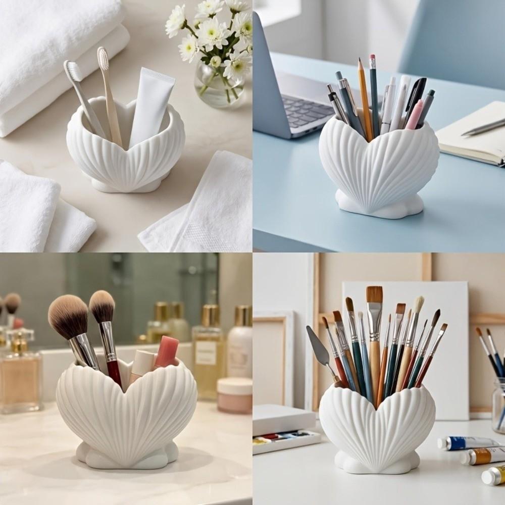 Coastal Style Shell Shape Toothpaste Toothbrush Holder Aesthetic Pen Storage Holder Desk Use