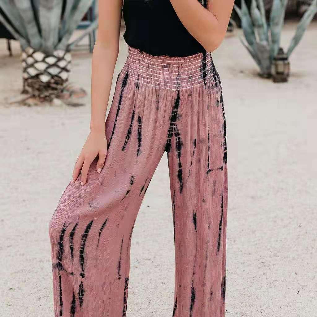 

Летние женские модные полосатые брюки с высокой талией, свободные широкие брюки XXL розовый