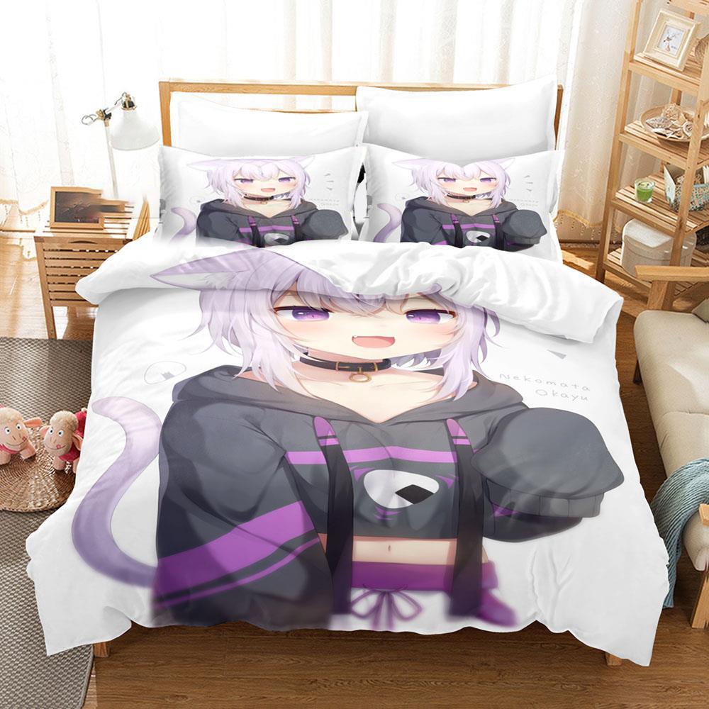 3D Print Anime Nekomata Okayu Bedding Set Boys Girls Twin Queen Size Duvet Cover Pillowcase Bed Kids Adult Fashion Home Textiles
