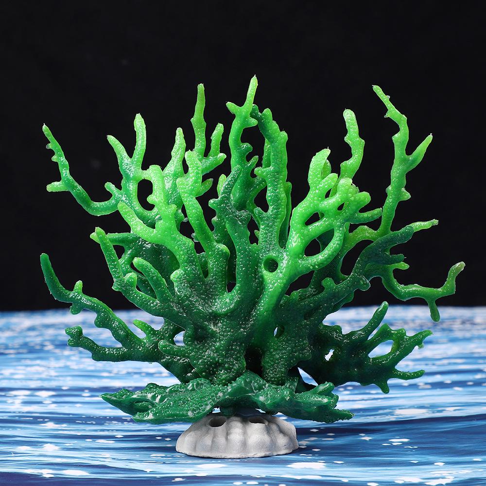 Ornamental Coral Fish Tank Decor: Ironwood Branch with Artificial Plants for Saltwater Aquarium Scenery