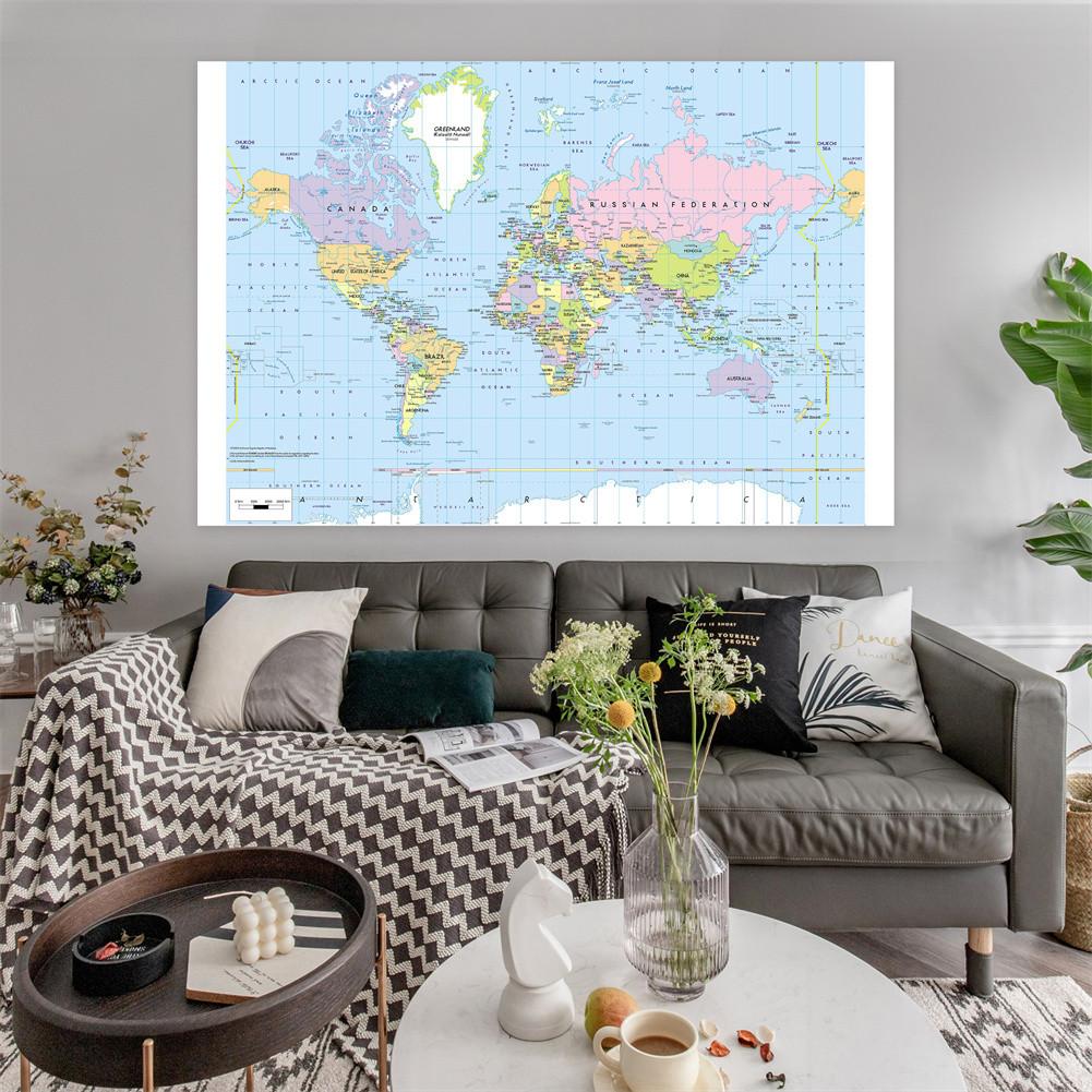 Die Politische Weltkarte mit Details Malerei Wandkunst Poster Heimdekor Kinder Schulbedarf Dekorative Hängebild