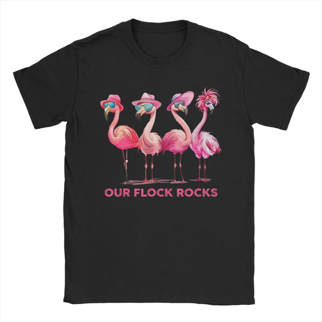 Unisex Unisexs Our Flock Rocks Flamingo T Shirts Pure Cotton Clothing Novelty Short Sleeve Tee Shirt Graphic Printed TShirt