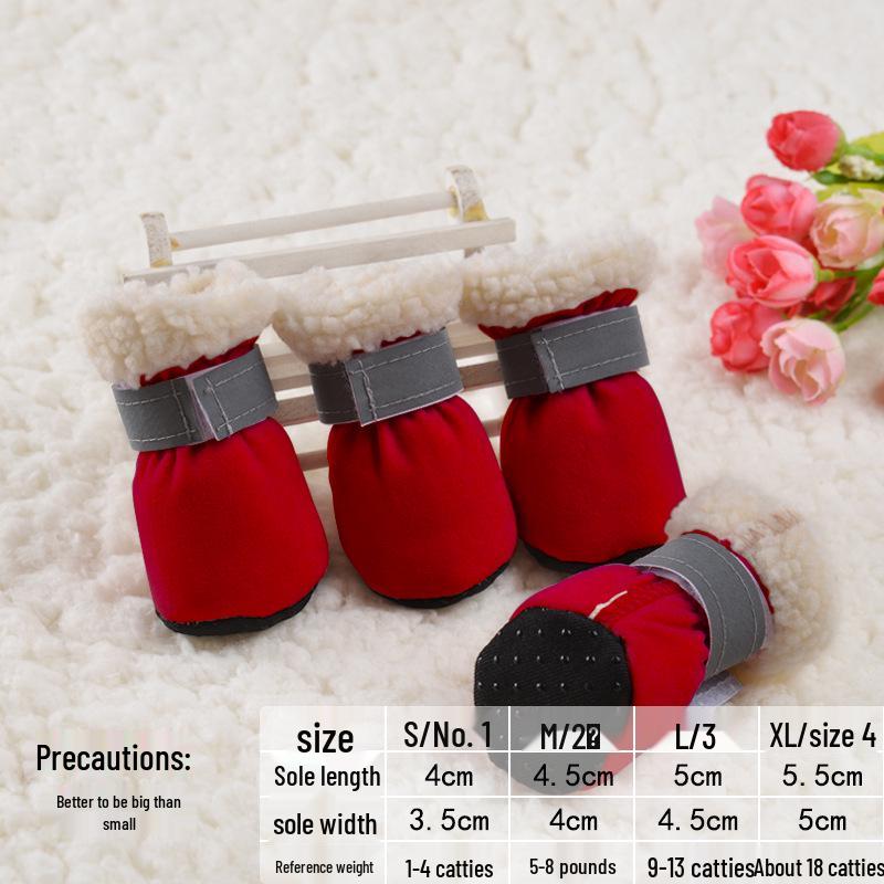 Reflective Velvet-Lined Dog Shoes: Warm, Soft Soled, Anti-Slip & Indoors Safe for Autumn/Winter.