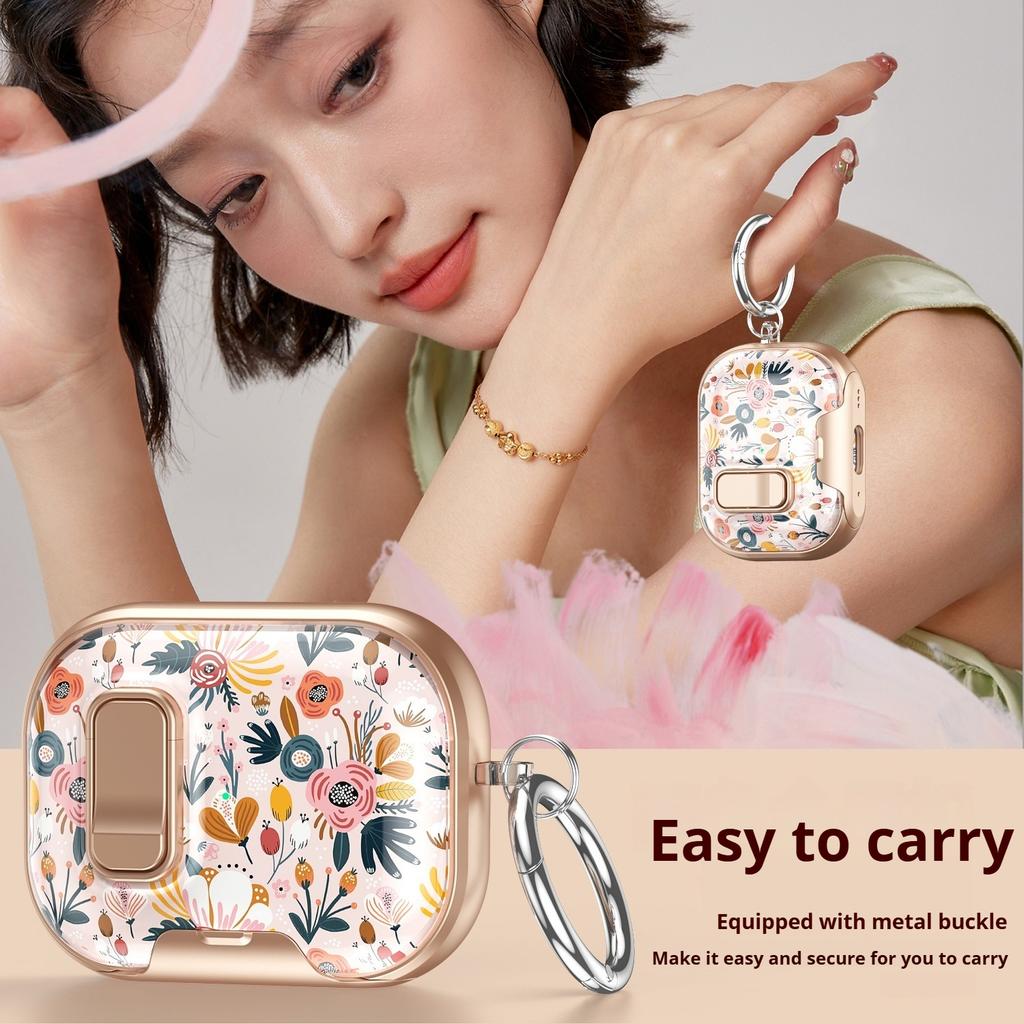 Latch Painted All-inclusive Earphone Case for AirPods Pro 3 & AirPods 4 Pro2 Cover with Switch Safety Lock+Bottom Stand Bracket