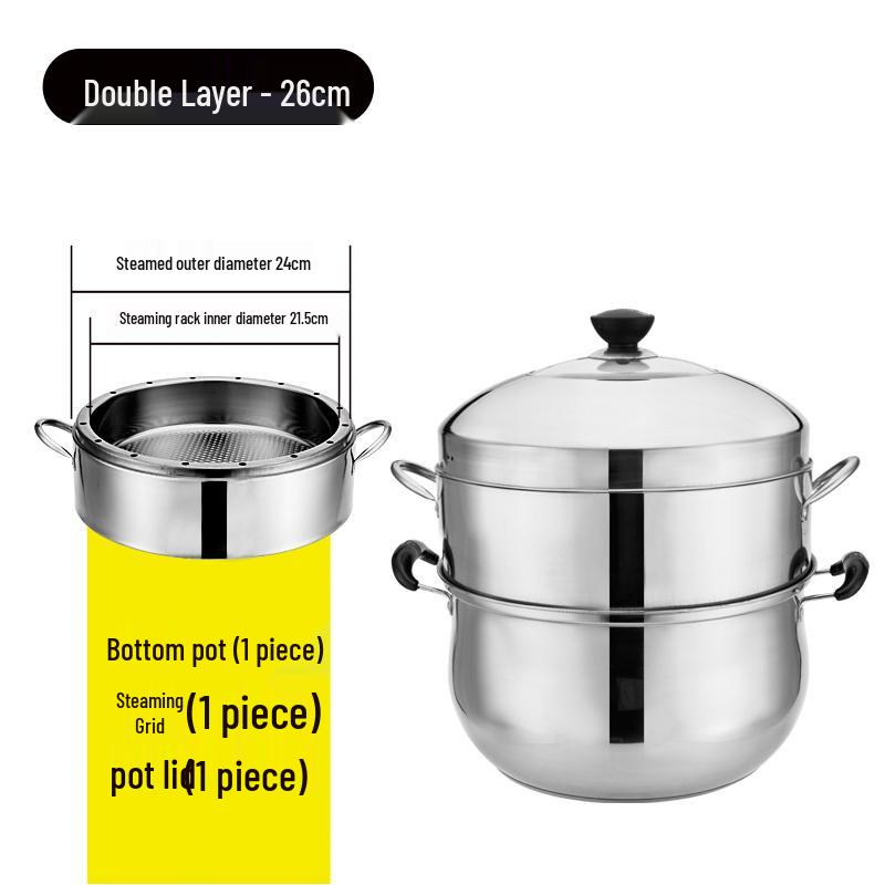 

26-40cm Thickened Stainless Steel Steamer Pot with No-Flavor Transfer Basket for Induction and Gas Stoves
