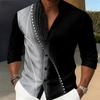 Men's long-sleeved shirt, stylish geometric print shirt, business casual slim-fit long-sleeved collared shirt for men.