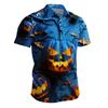 Men's Casual Short Sleeve Halloween Print Open Sleeve Shirt for Costume Parties and Casual Outings