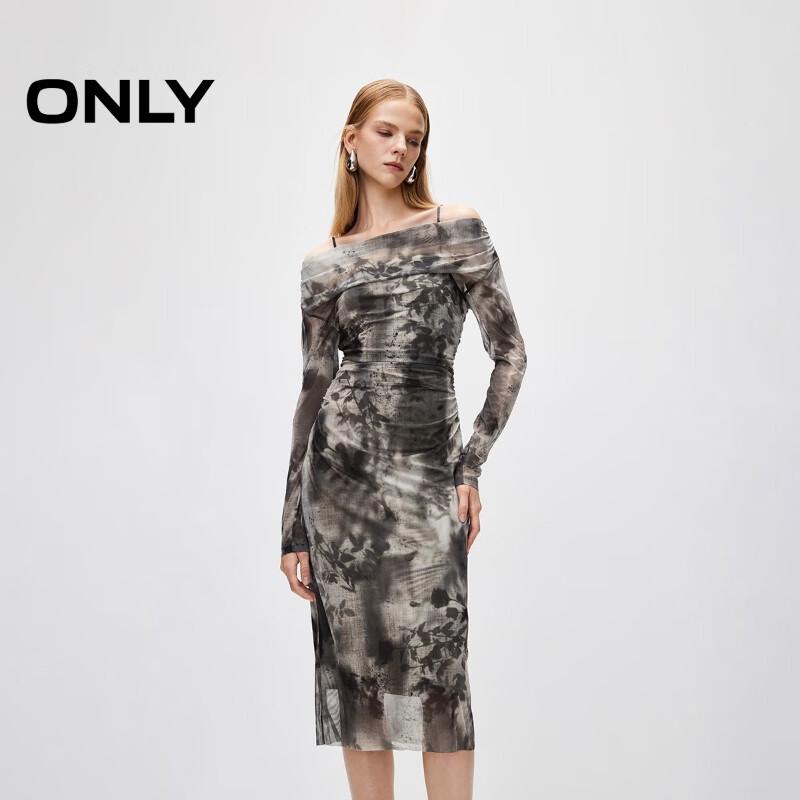 ONLY Women's Elegant Smudged Print Mid-Length Long-Sleeve Dress