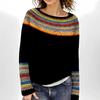 Women's American Style Color Block Knit Sweater - Trendy, Loose, Round Neck Design