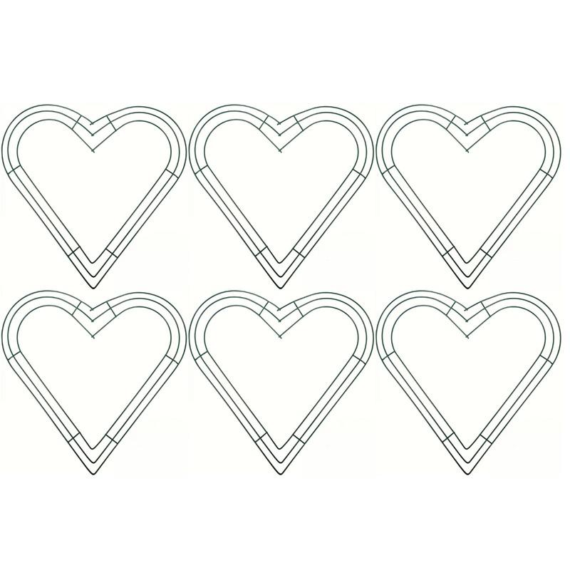 6 Pack 30 Cm Valentine Christmas Heart Metal Wreath Wall Hanging Outdoor Floral Wire Heart-Shaped Wire Wreath Frame for Crafts