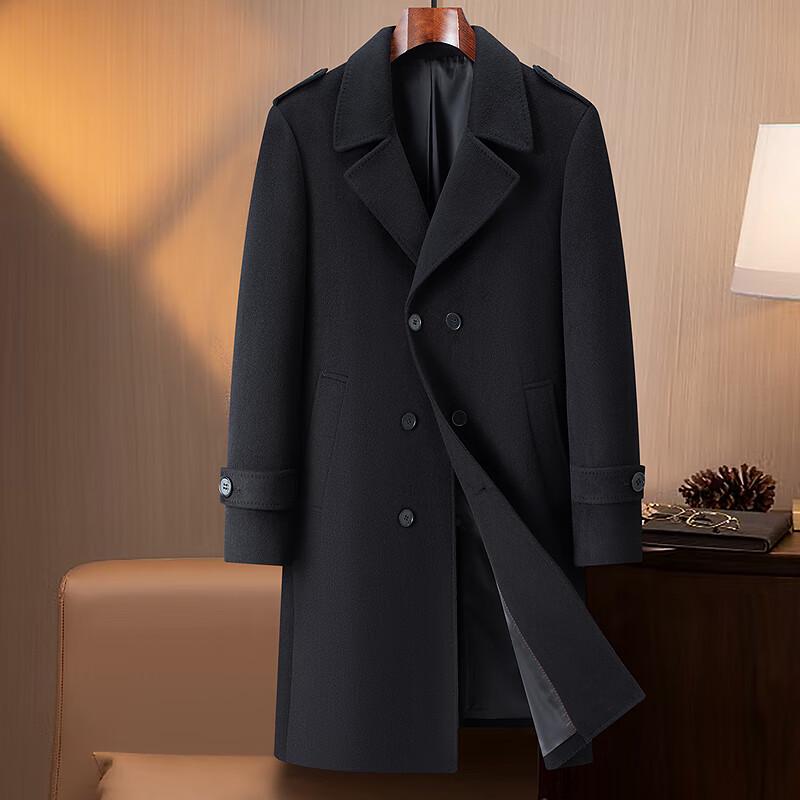 FAPAI Men's Loose Double-Breasted Wool & Silk Blend Winter Coat